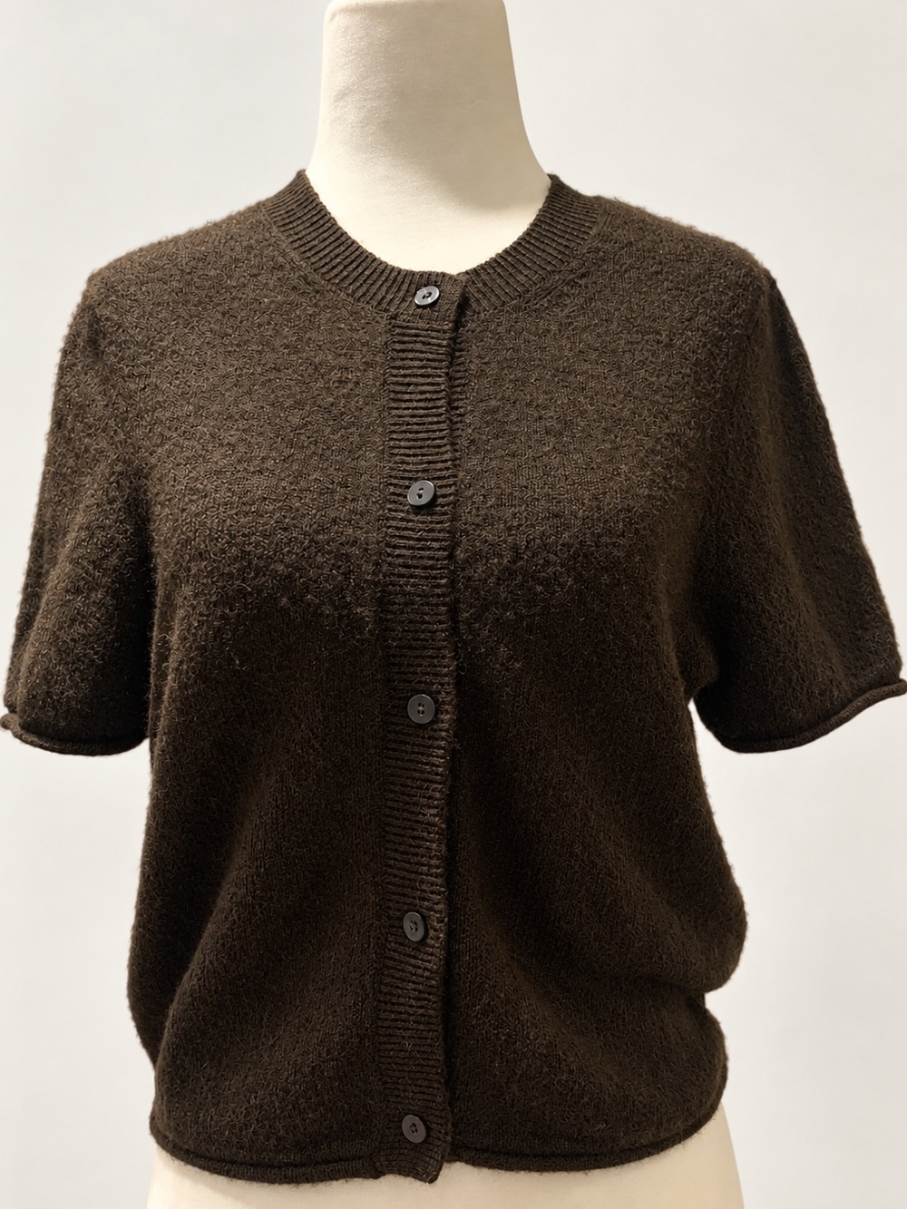 Classic Short-Sleeve Button Cardigan - Dark Brown— H&M